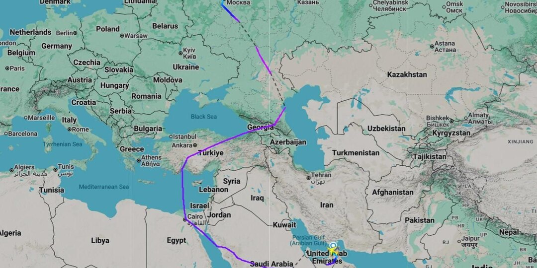 flightradar24: самолеты из ОАЭ в Россию делают крюк через Турцию или Пакистан