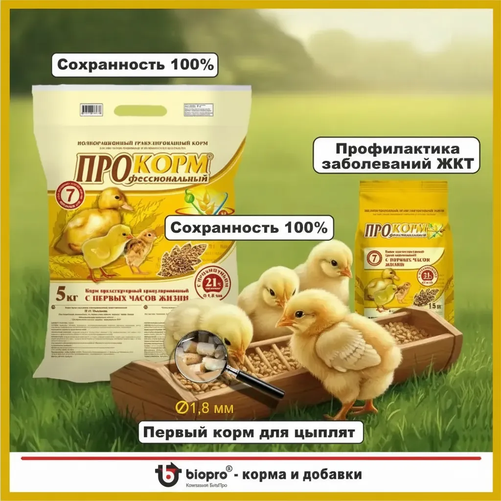 Сырой протеин ≥ 21%, обменная энергия ≥ 300 ккал/100 г.  Состав: зерновые, белковые и молочные компоненты, масло растительное, аминокислоты, ферментно-пробиотический комплекс, органические кислоты, витаминно-минеральный комплекс.