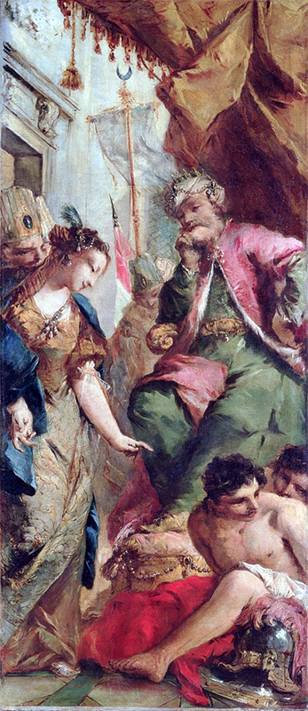 Джанантонио Гварди. Софрония просит сарацинского царя Аладина освободить христианских пленников, ок.1760. Художественная галерея Ференса, Великобритания