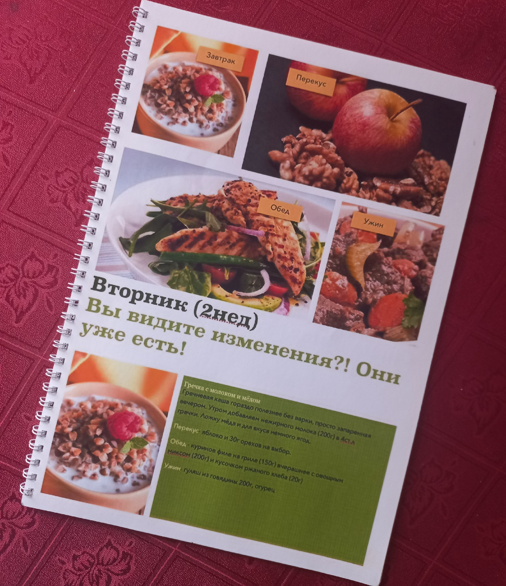 Идеальный план на 2 недели, составленный фитнес-тренером. Замечательная шпаргалка, доступные продукты, но так ни разу и не использованный) Хотя всегда лежит под рукой!