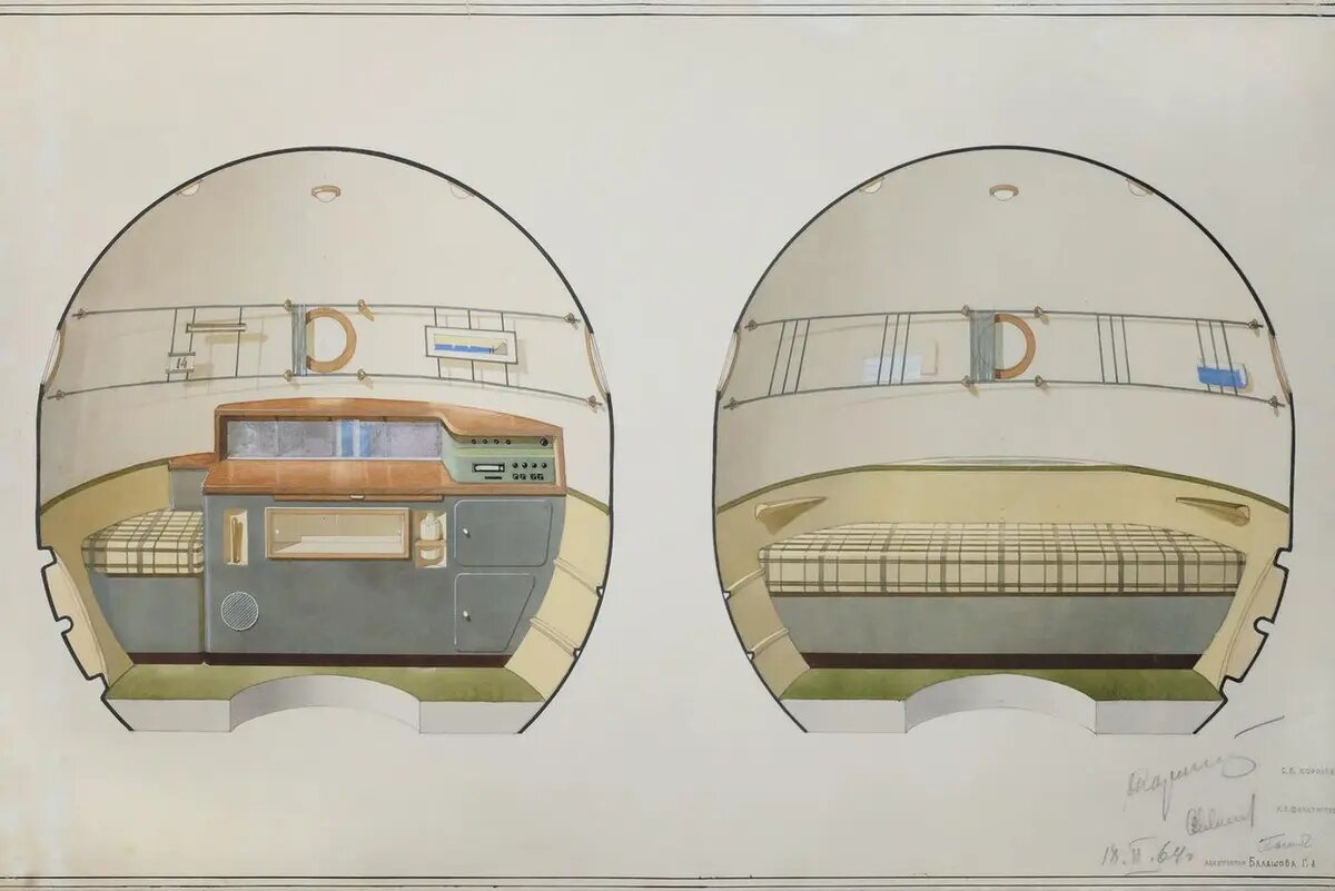 3-й эскиз орбитального отсека корабля "Союз", утверждённый С. П.Королёвым, 1964 год. Фото: Пресс-служба Музея космонавтики, источник: gazetametro.ru