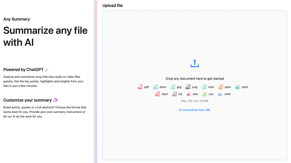 AnySummary работает с большим количеством форматов файлов