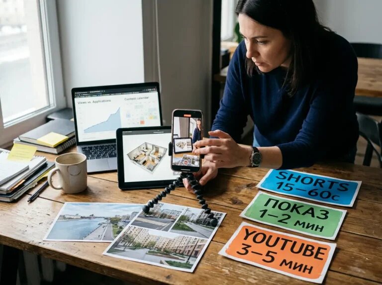    Перед записью настроены форматы: Shorts, «Показ» и YouTube — единый сценарий конверсии просмотров в заявки. "Kontenium"