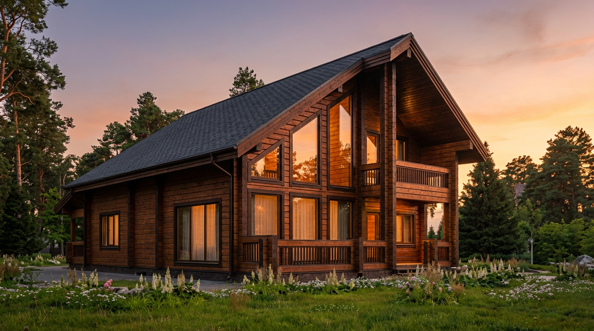 Дом из обрезного бруса ЭД-14 от СК «Эко Дом Мне»:  https://lesstroy.net/user/33959/project/74875/ 