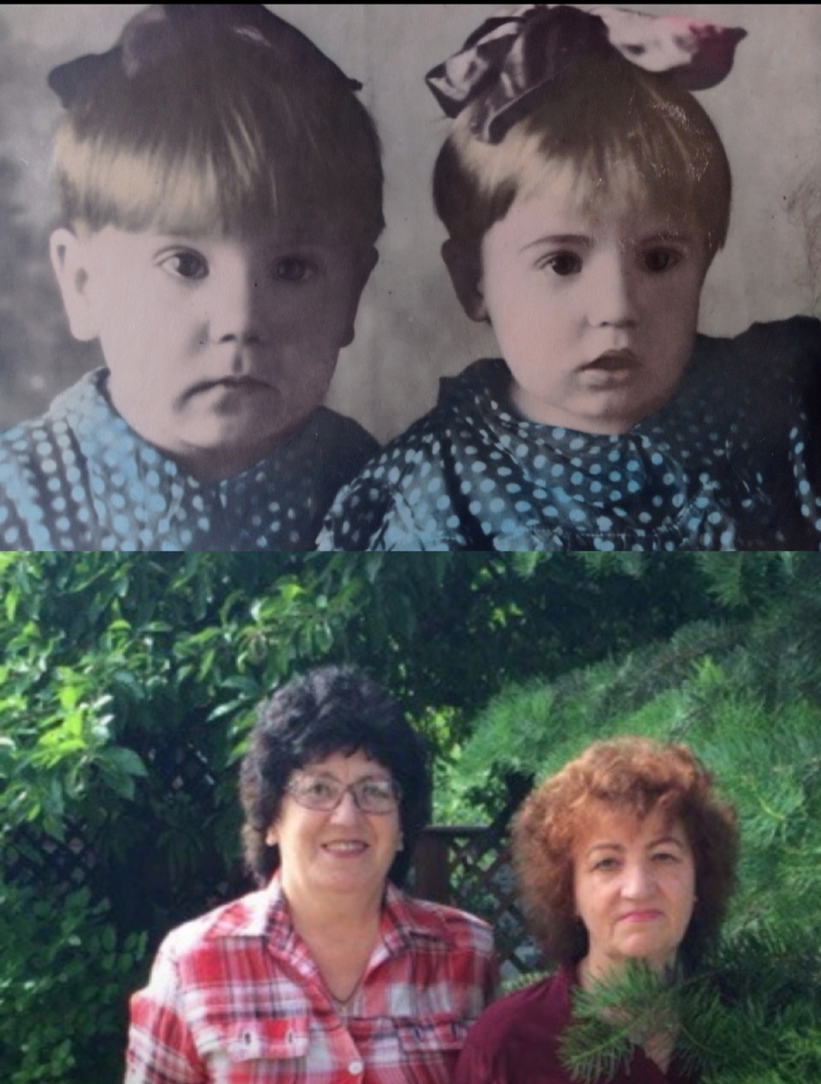Мама одевала нас одинаково. Платьица шила сама. Мне здесь три года, а сестрёнке два. На нижней части фото мы лет 10 назад. 😊