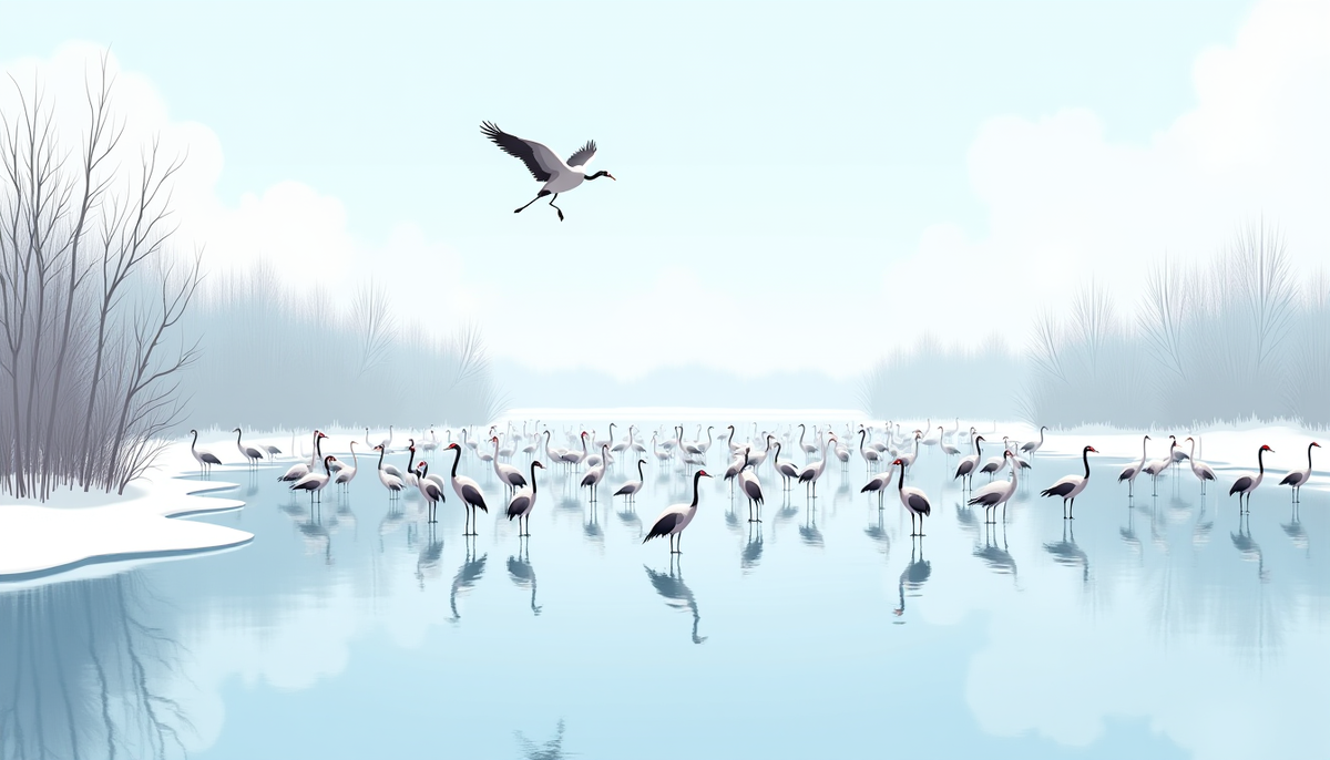 Белые журавли — один из главных символов долголетия и мудрости в китайской культуре.