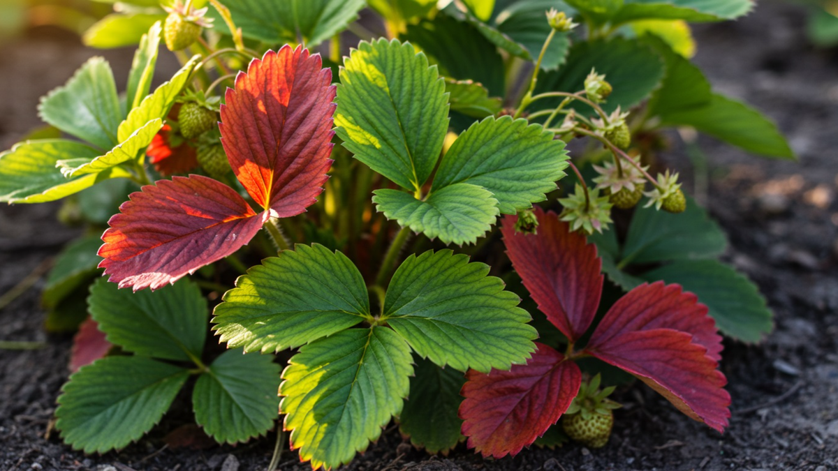 Моя клубника до чистки — красные листья забивали каждый куст