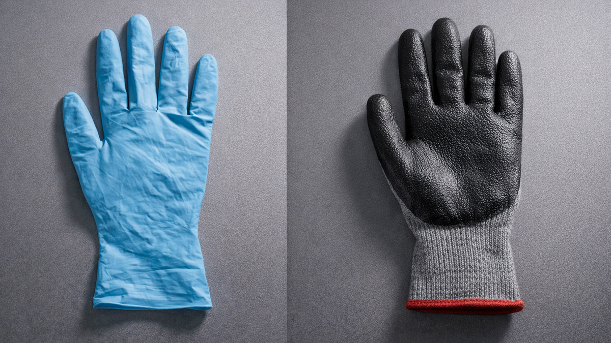 Под словом «нитриловые перчатки» часто имеют в виду два разных товара — одноразовые и рабочие с нитриловым покрытием.