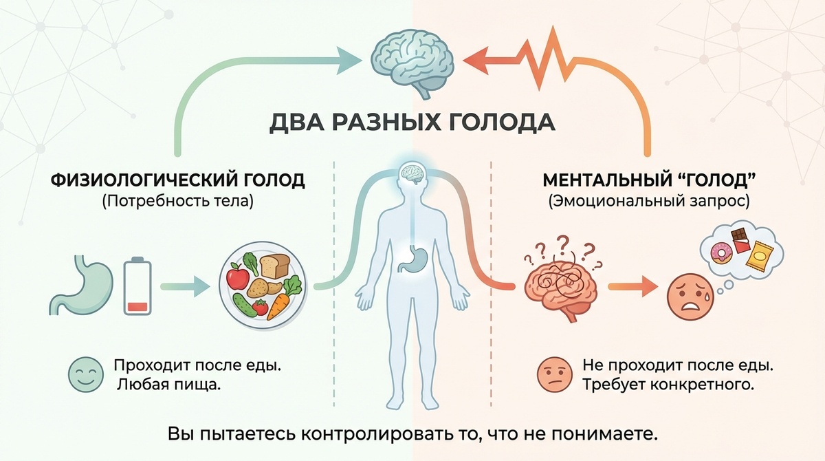 Физеологический и ментальный голод. Разница