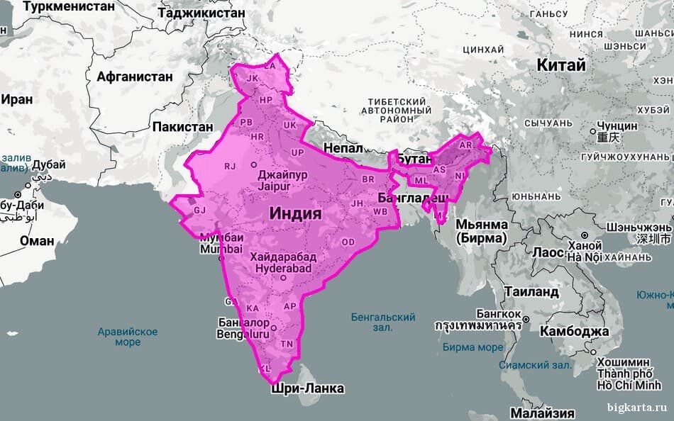 Индия на карте