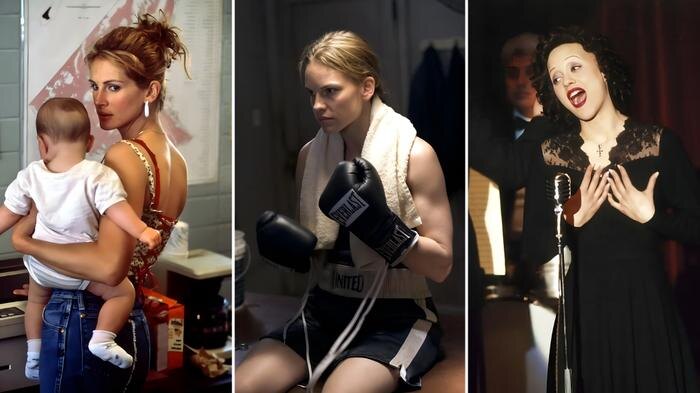 Подборка фильмов на 8 марта 2026: о женщинах, которые смогли. Обложка © Кадр из фильма «Эрин Брокович», режиссёр Стивен Содерберг / Kinopoisk, © Кадр из фильма «Малышка на миллион», режиссёр Клинт Иствуд / Kinopoisk, © Кадр из фильма «Жизнь в розовом цвете», режиссёр Оливье Даан / Kinopoisk