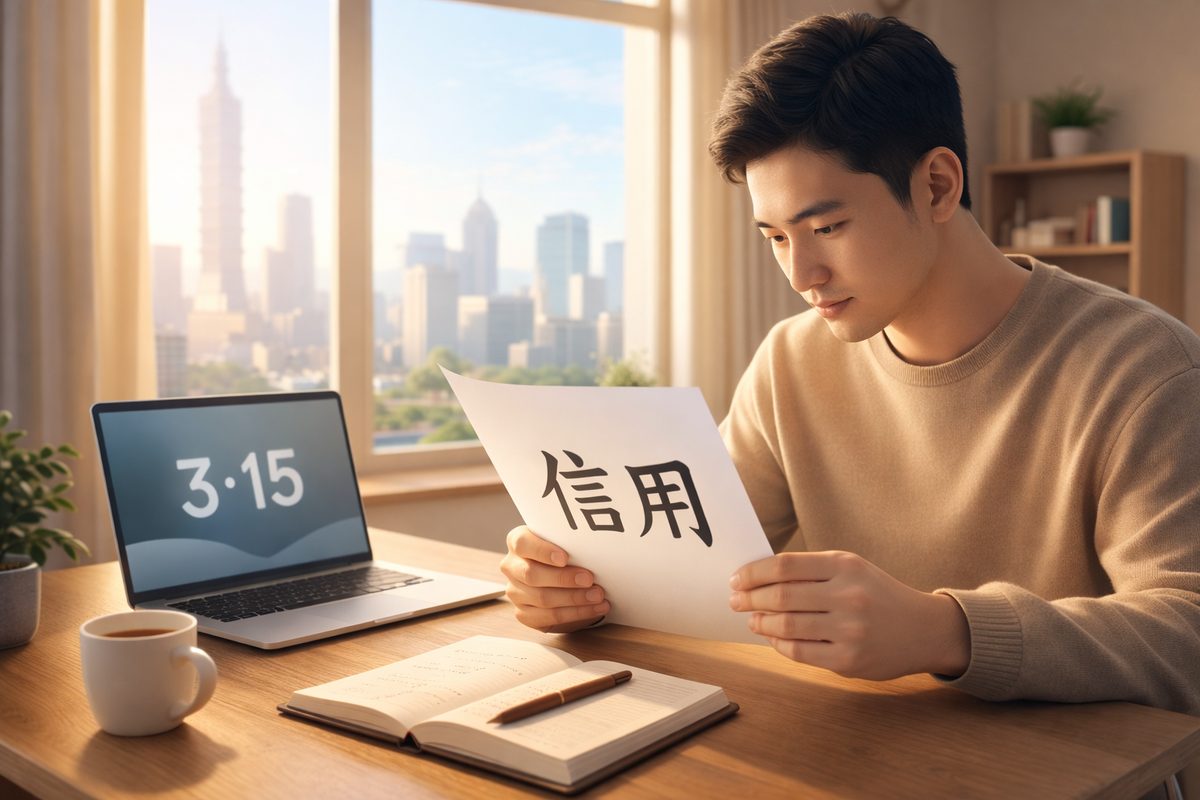 На листе — иероглиф 信用 (xìnyòng), который в китайской культуре означает доверие, репутацию и надёжность. В Китае именно доверие считается основой честной торговли и отношений между компаниями и покупателями.