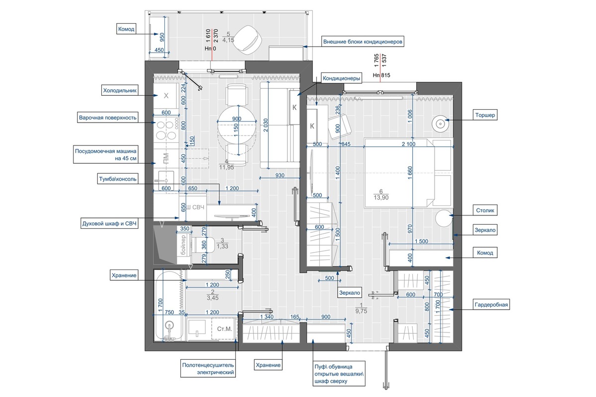План квартиры по проекту дизайнеров Любови Поляковой и Анны Пушниц
