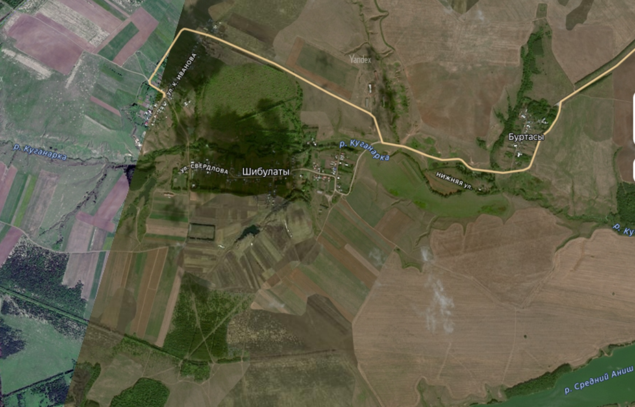 Спутниковая Яндекс карта д. Шибулаты
