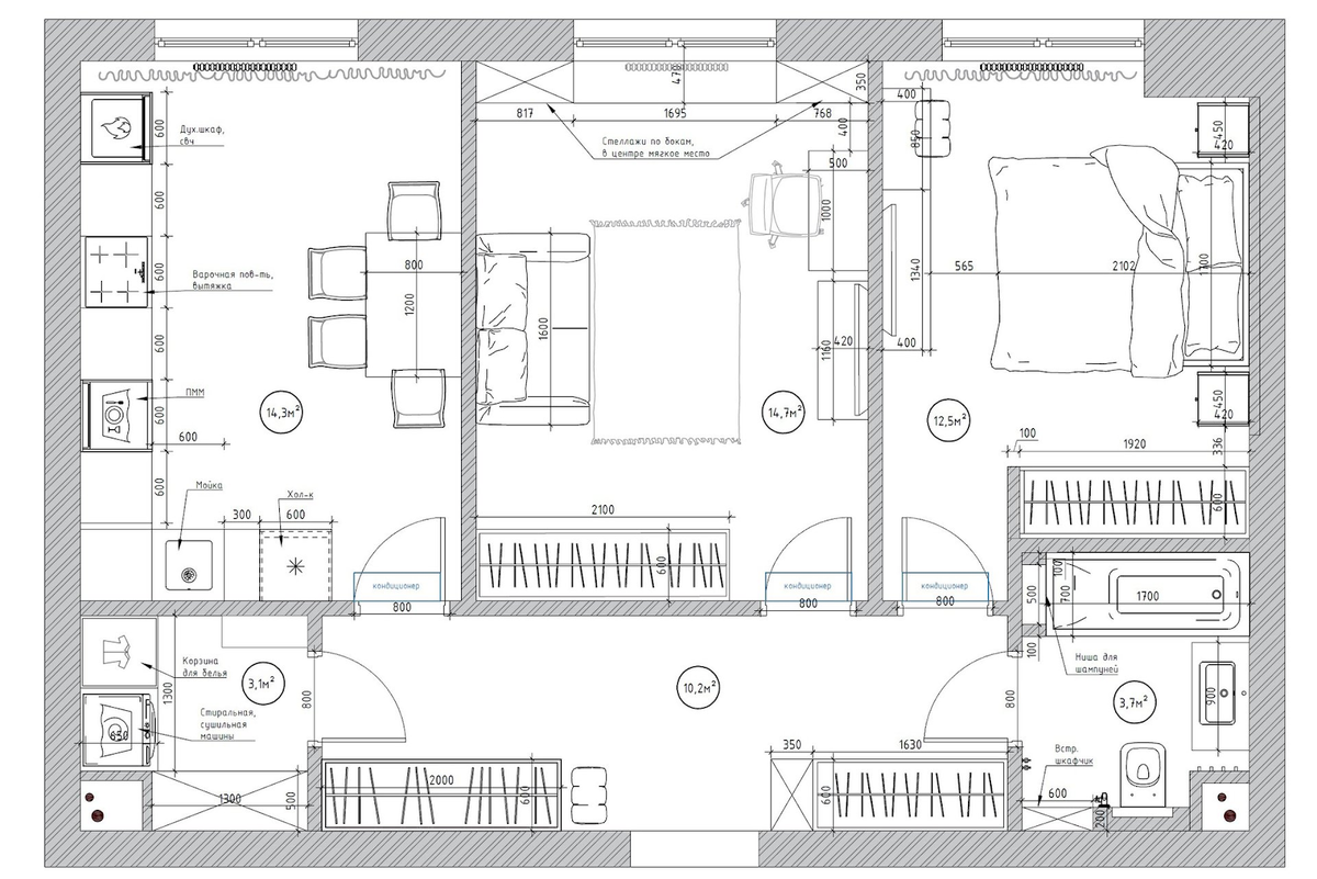 Итоговая планировка и расстановка мебели