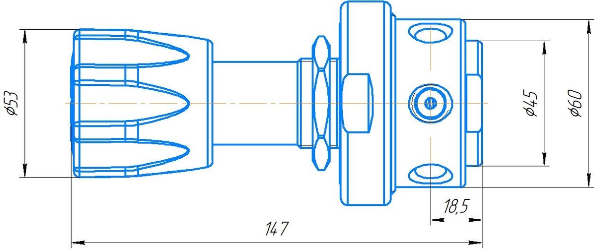 Габаритный чертёж малорасходного регулятора давления серии Atlant MM 125