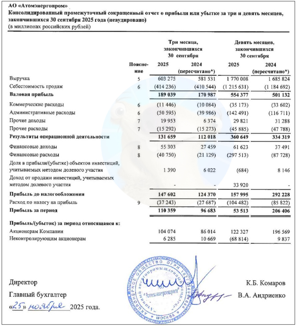 Источник: отчет АО "Атомэнергопром" по МСФО за 9 мес. 2025