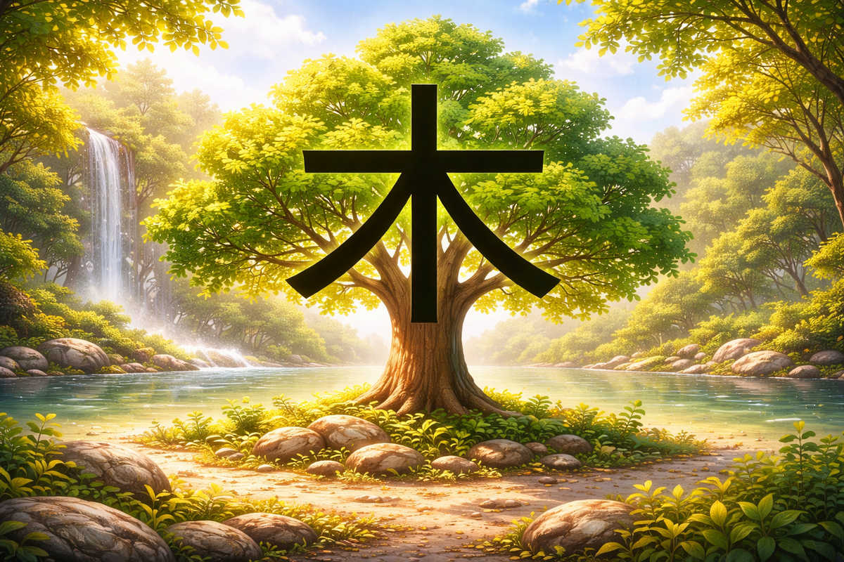 Иероглиф 木 (mù) — «дерево» в китайском языке. Древний знак, форма которого символически изображает ствол, ветви и корни дерева.