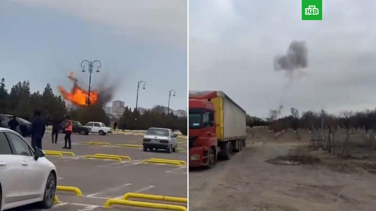    Очевидцы сняли падение и взрыв иранского дрона в аэропорту Азербайджана
