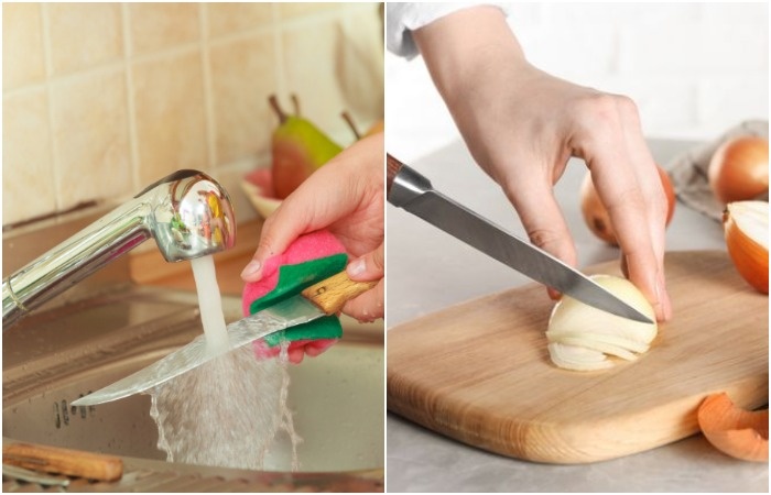 Смочите нож под краном