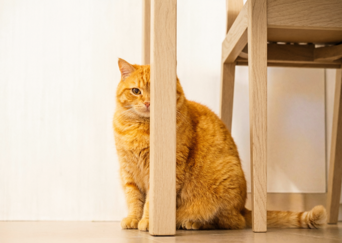 Кот прячется