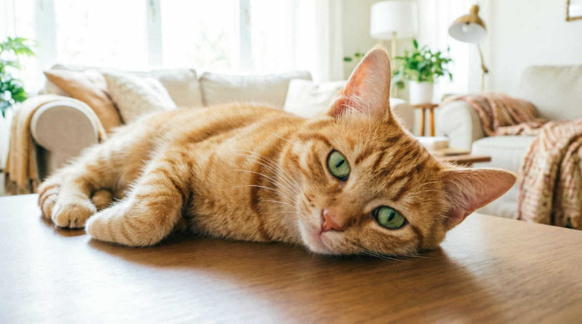 Кот тихо лежит