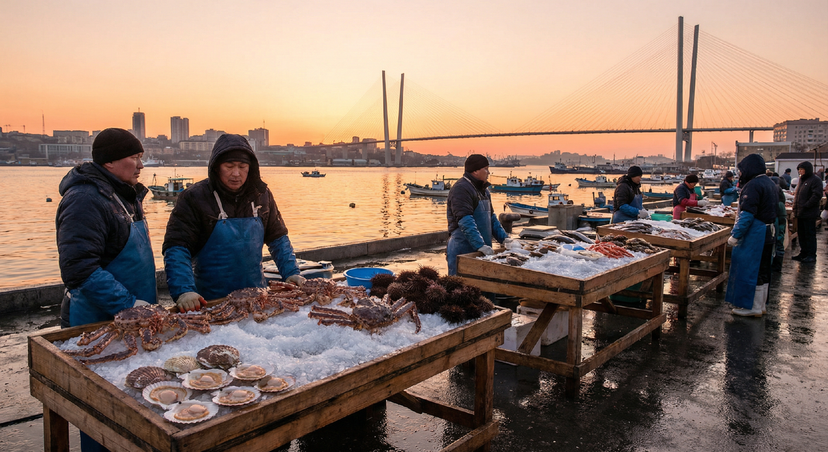 Рыбные рынки Владивостока — место, где продают то, что утром было в море. Живые крабы, морские ежи, гребешки прямо в раковинах. Цены в разы ниже московских, качество — несравнимое