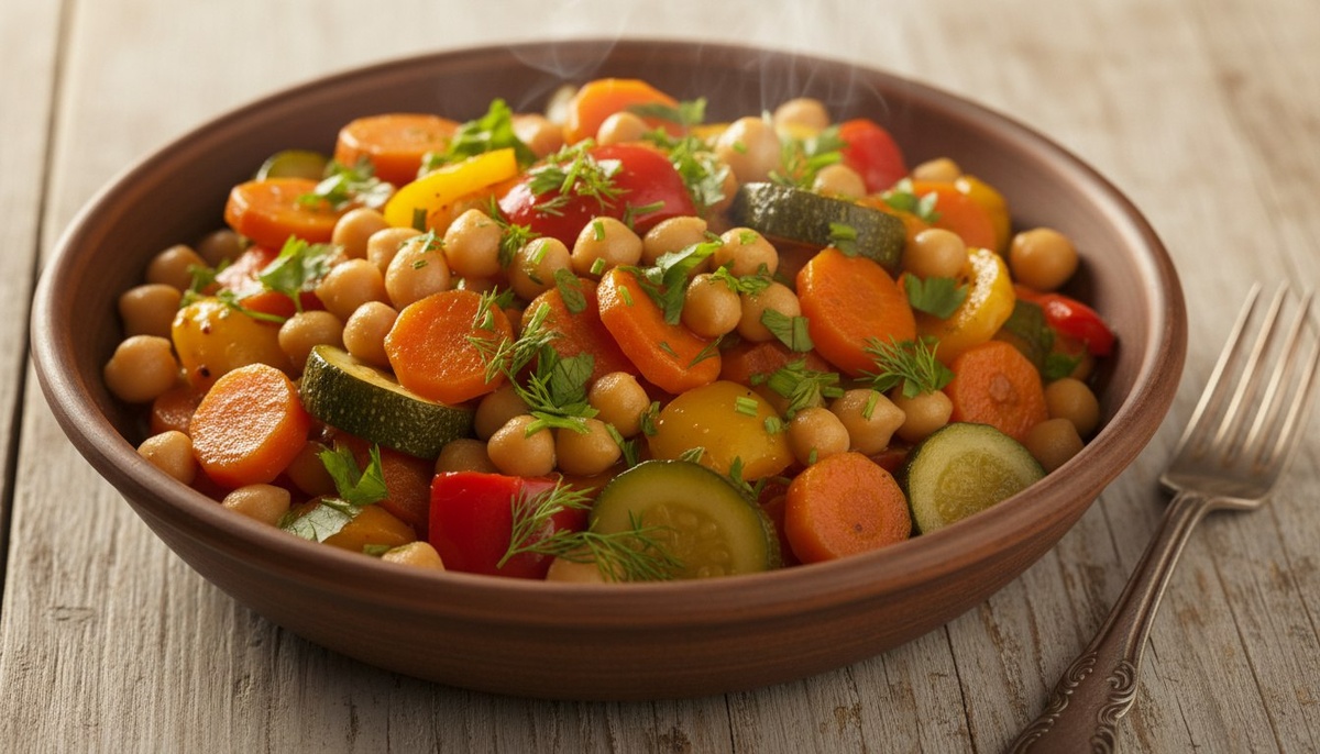 Нут с овощами и специями — полноценный ужин, после которого не хочется мяса. Проверено.
