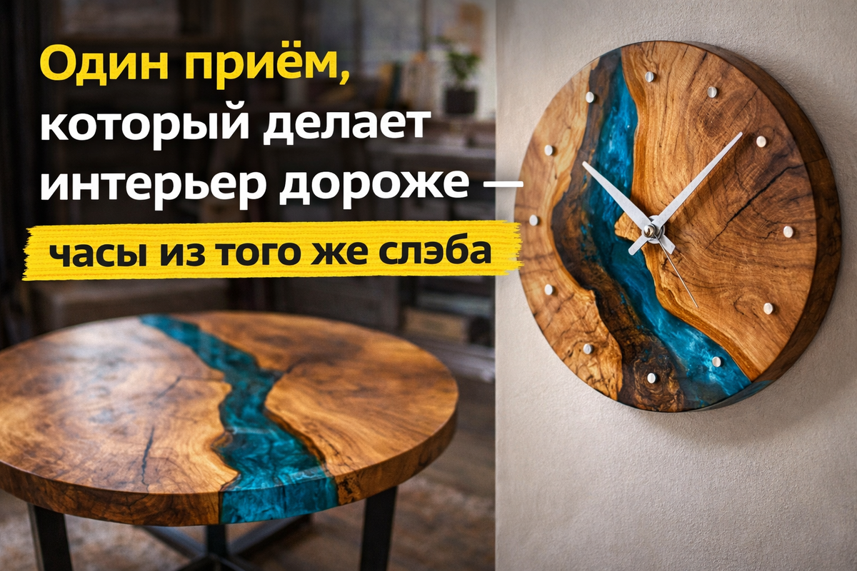 Насиенные часы и стол из слэба и эпоксидной смолы