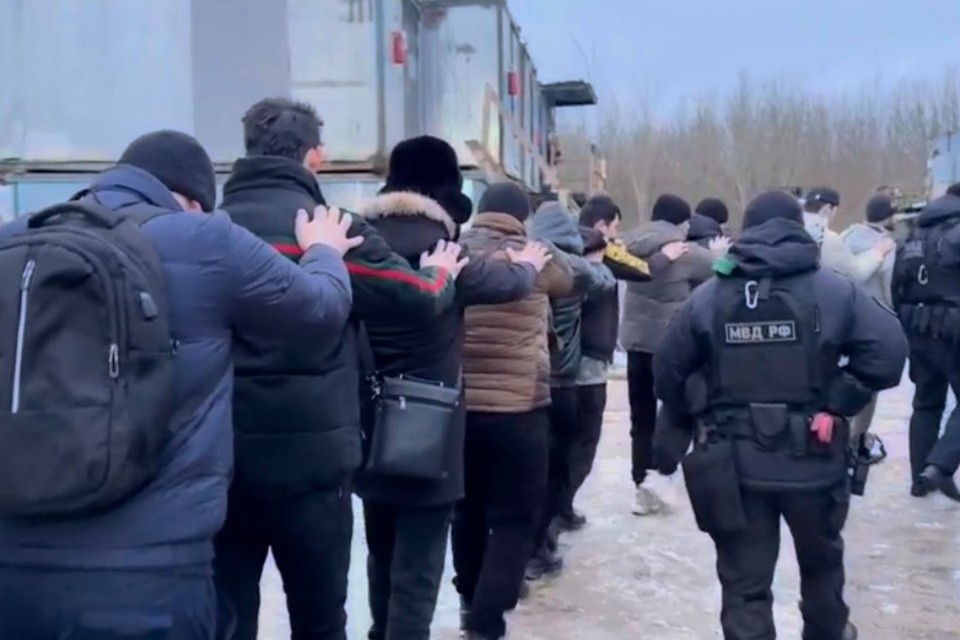    Полиция провела миграционный рейд на стройке в Ломоносовском районе Ленобласти. Фото: ГУ МВД России по Петербургу и Ленобласти