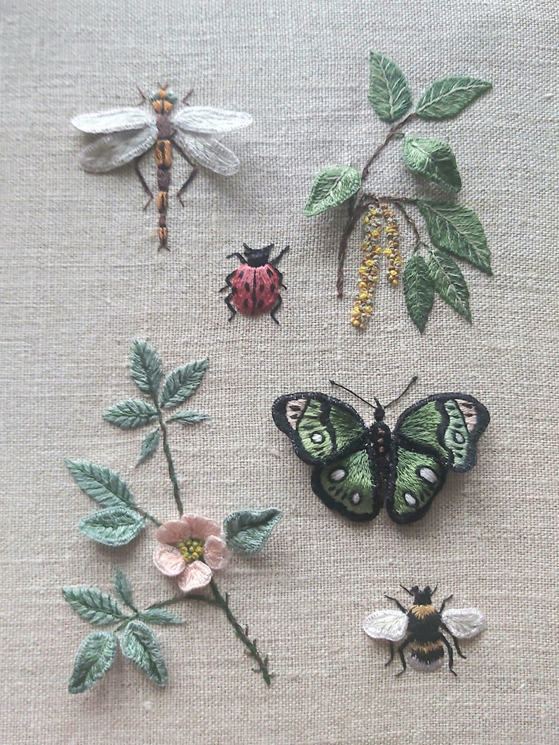 Семплер ЛЕТО, объемная вышивка гладью