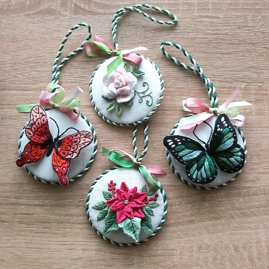 ЧЕТЫРЕ ПОДВЕСКИ, объемная вышивка гладью