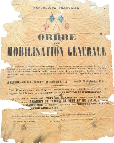 Плакат с приказом о всеобщей мобилизации Франции от 2 сентября 1939 г.