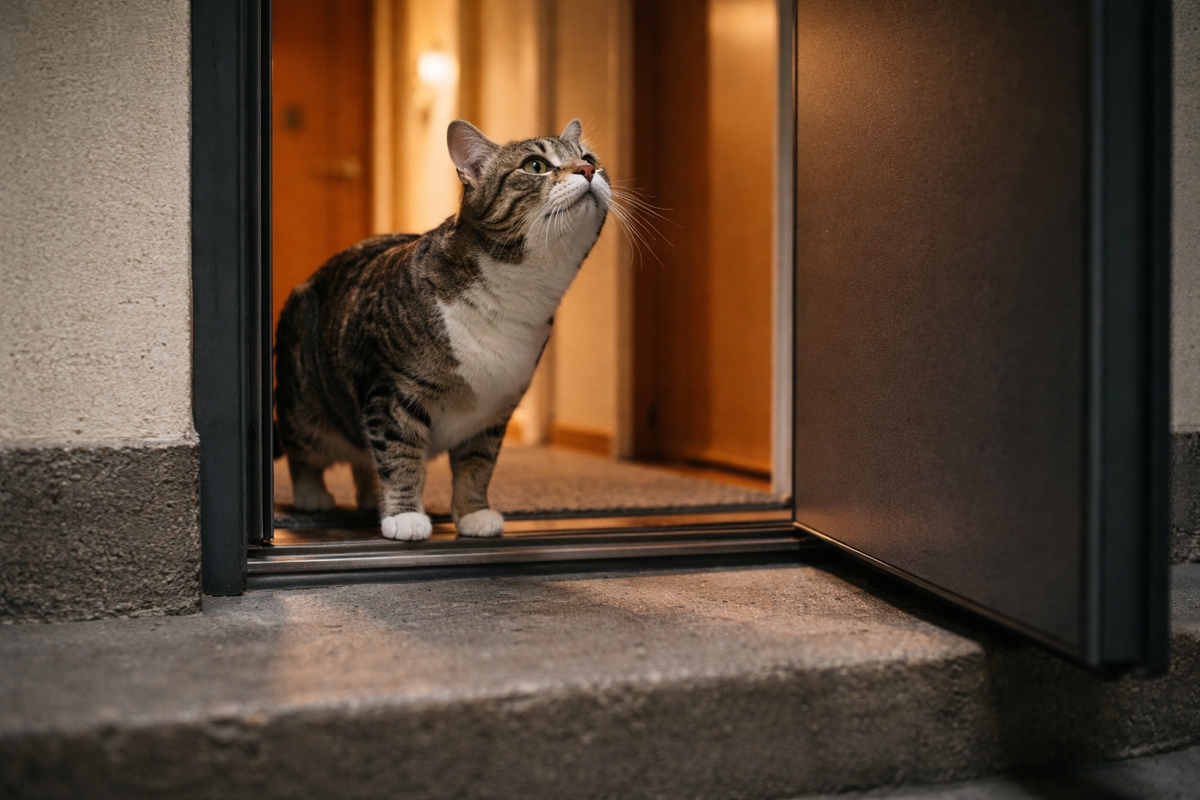 За дверью для кошки не свобода, а новый слой запахов, звуков и чужих следов