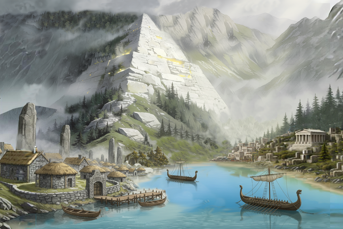 Пирамида Тарака-асуры (Тарха Дажьбога) над бухтою Пагры-Торика-Геленджика (града Солнечного витязя) в начале н.э. Рис. А. и Я. Асовых.