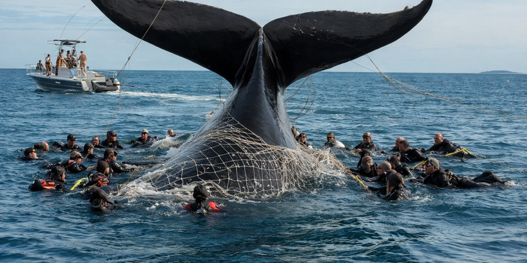 Странное поведение кита насторожило группу ныряльщиков. Спустившись на глубину, они поняли, что времени почти нет.