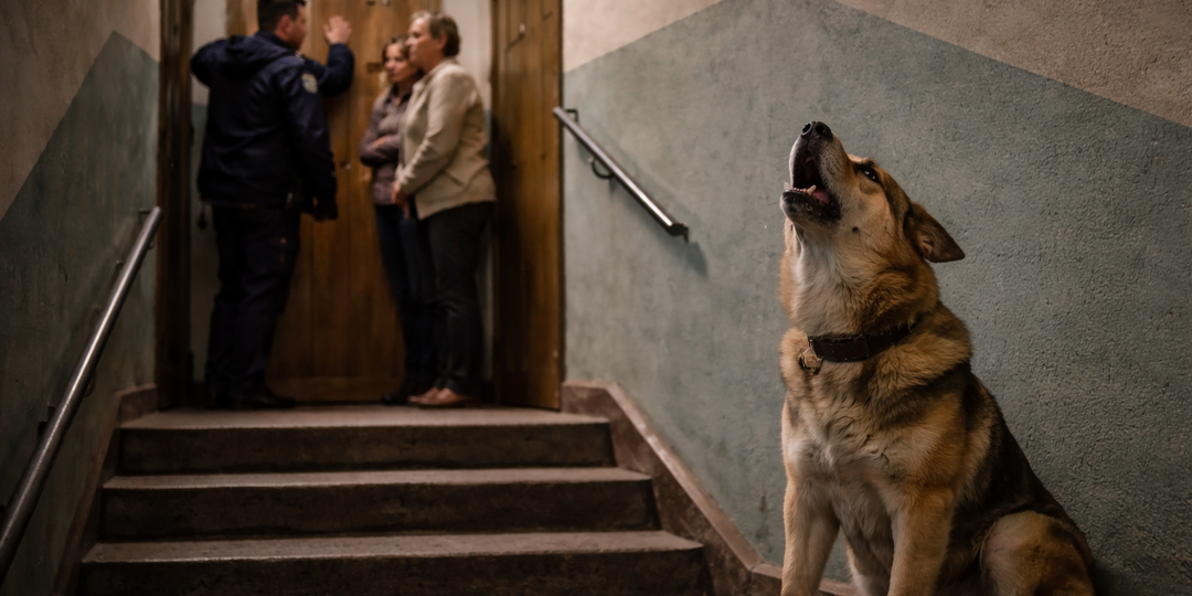 Пёс начал выть только в те дни, когда сосед сверху был дома. Участковый смеялся, пока не поднялся сам