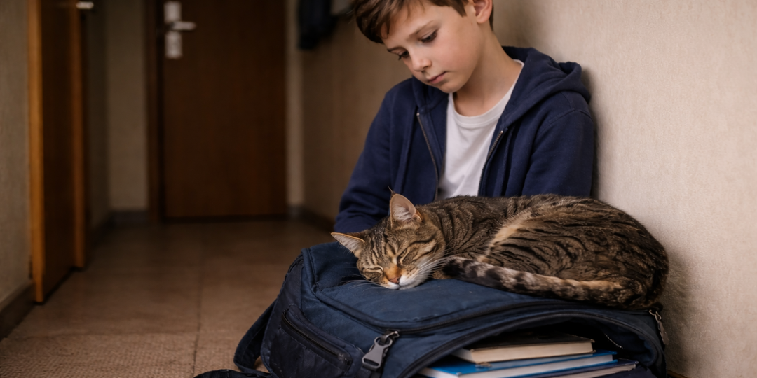 Кот неделю спал только на школьном рюкзаке мальчика. Потом выяснилось, что в школу он уже давно ходит не учиться