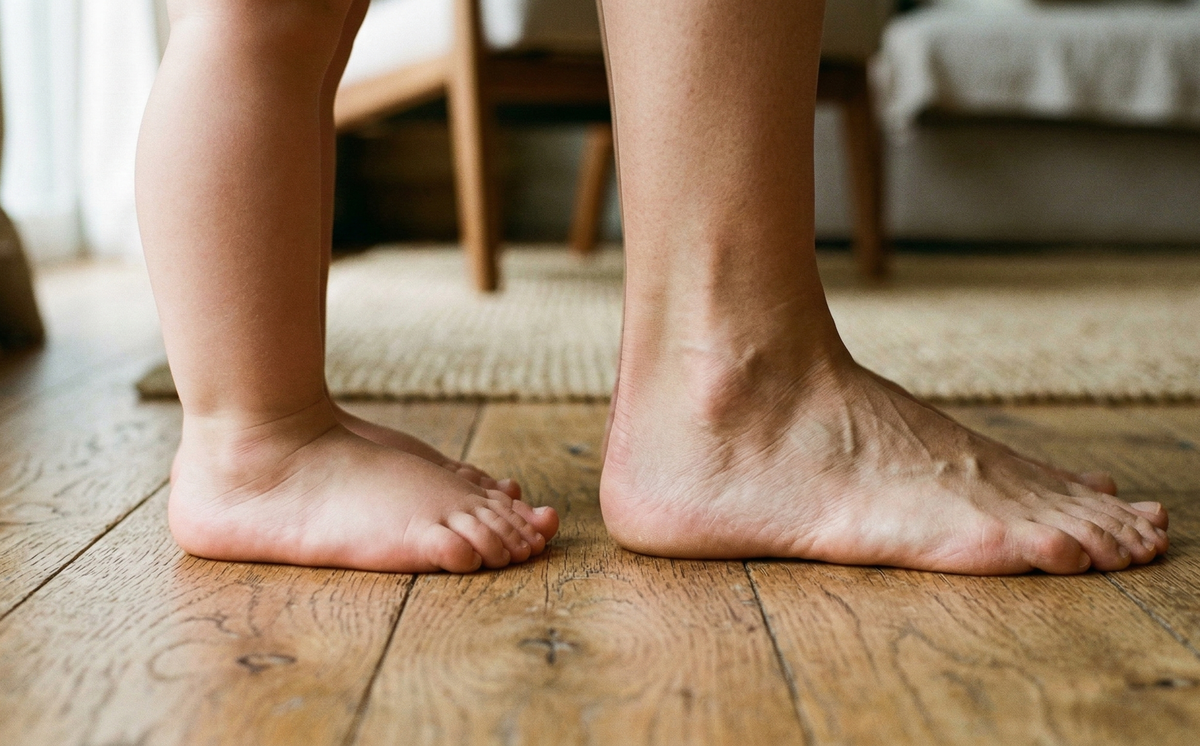 Сравнение стопы ребенка с жировой подушкой и сформированного свода взрослого