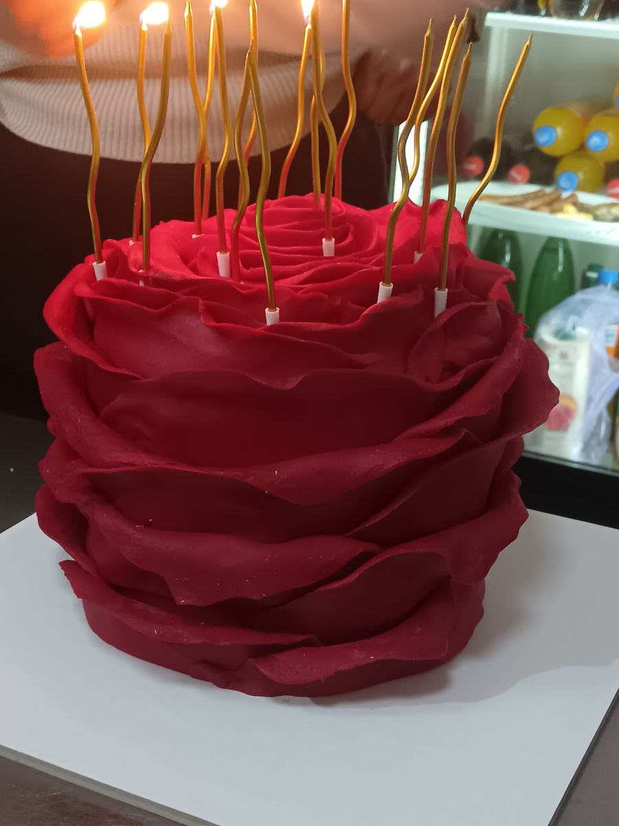 Торт принесли в ресторан на день рождения. Красивый снаружи, невкусный внутри.