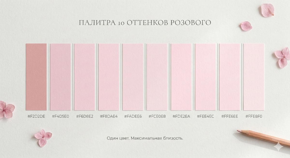 Палитра оттенков розового