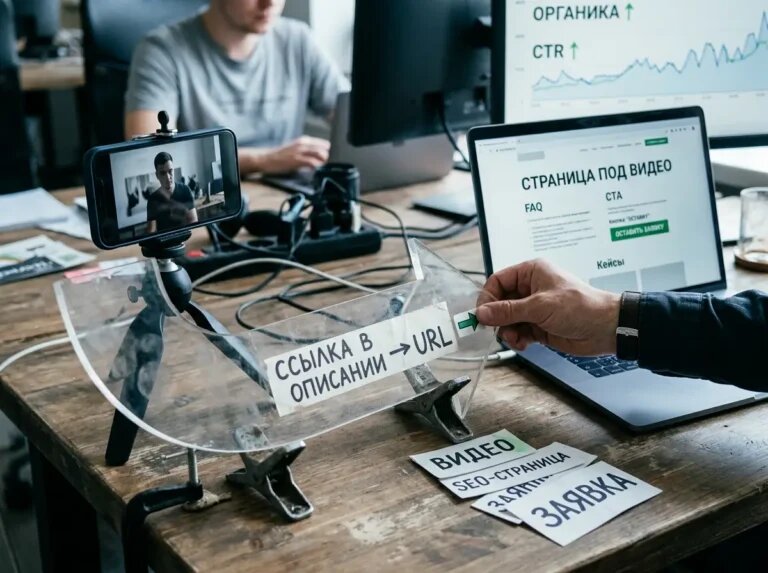    Маршрут трафика: из описания видео на SEO‑страницу с CTA и FAQ — просмотры превращаются в заявки. "Kontenium"