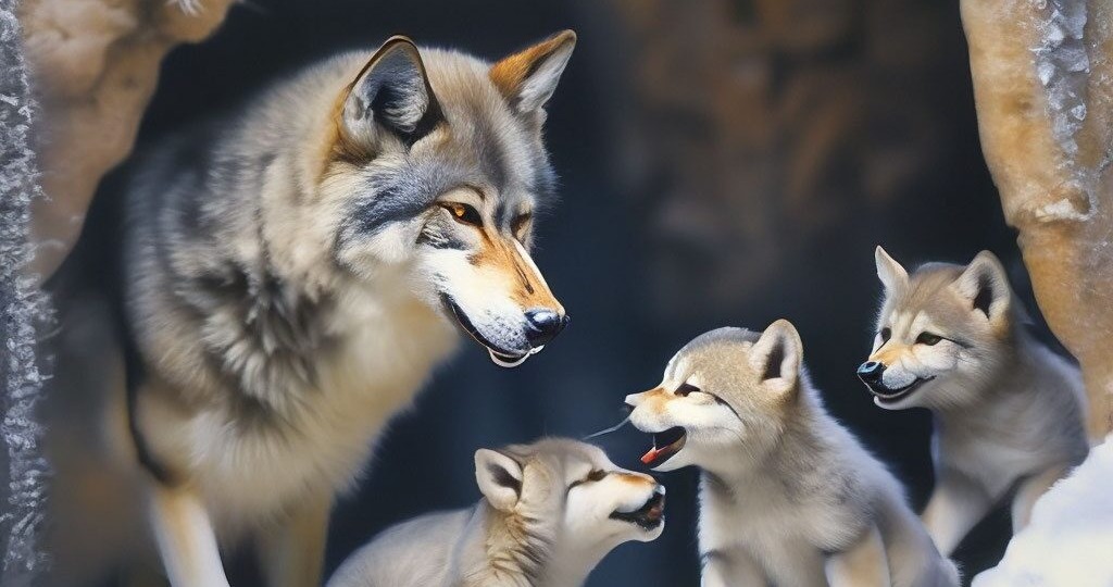 Одинокая белая волчица лежала на столе