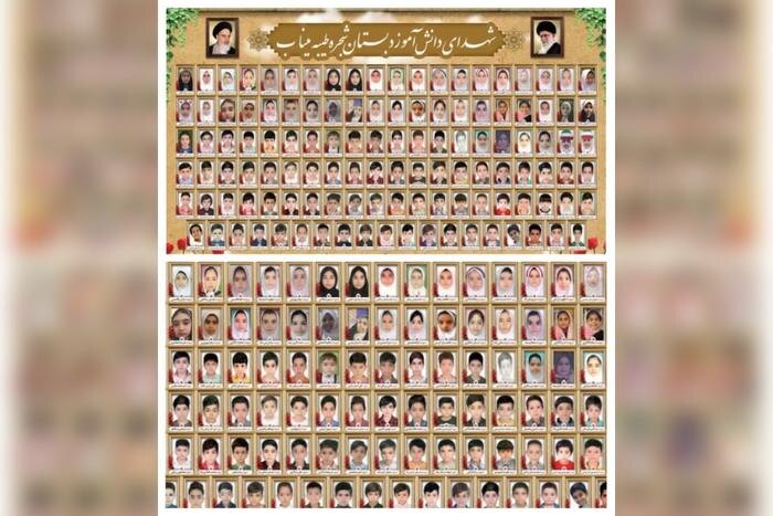 Фотографи детей, погибших в Минабе. Внизу — увеличенное верхнее фото. Фото © Telegram/ NourNews