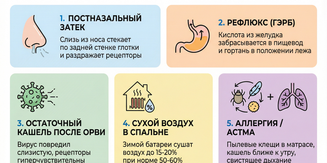 Ночные приступы кашля у взрослых: 5 неочевидных причин, о которых вы не догадывались