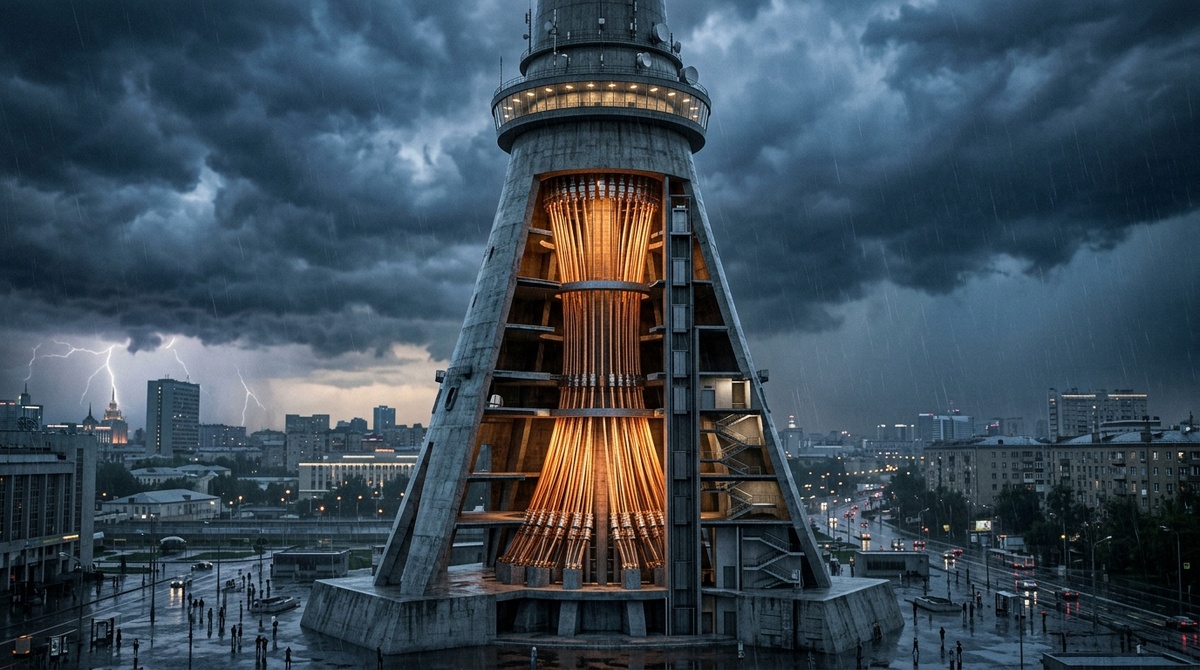 Схема внутренних натяжных тросов Останкинской башни