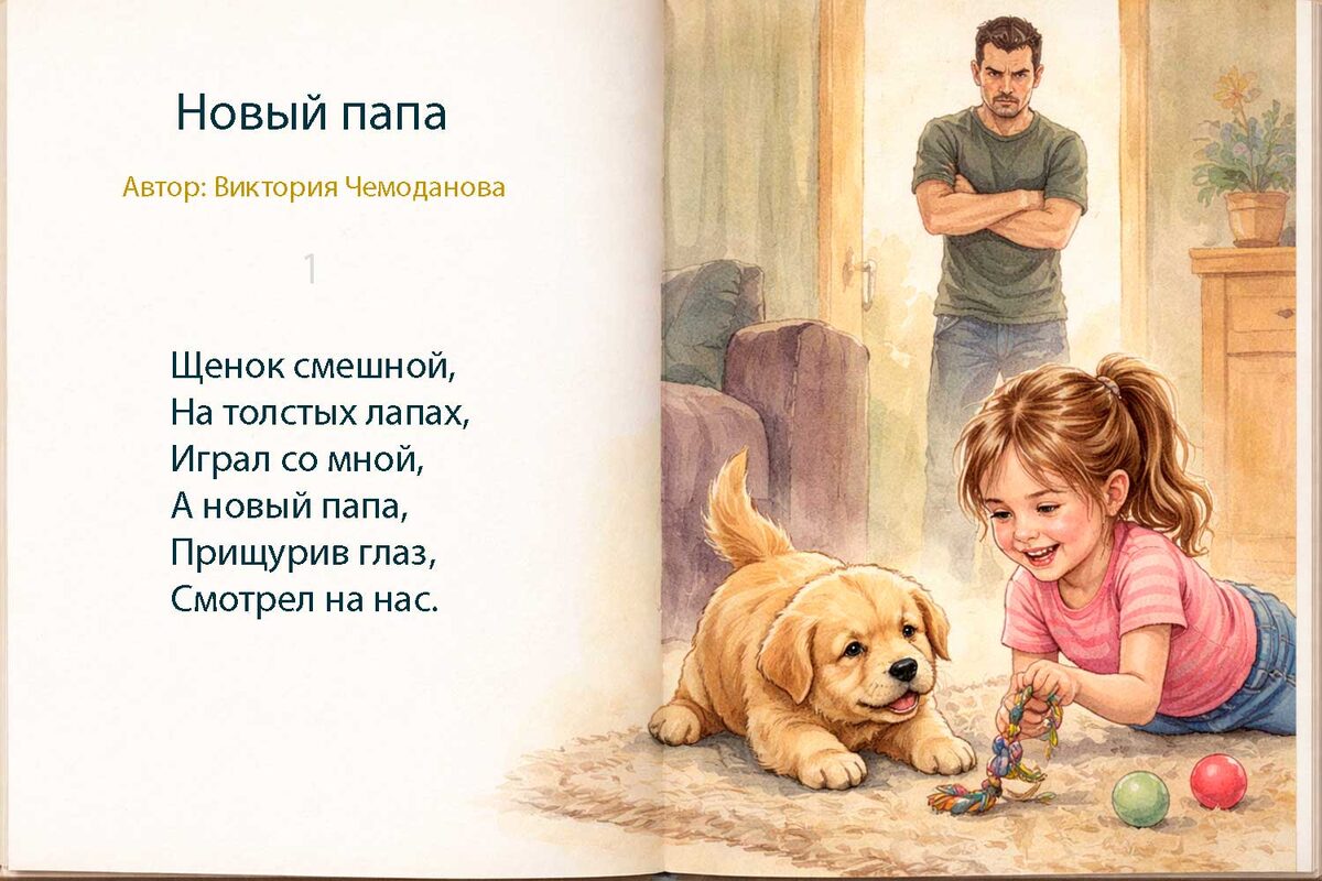 Иллюстрация на сайте https://v-chemodanova.ru/stihi-dlya-vzroslyh/novyy-papa-poem/