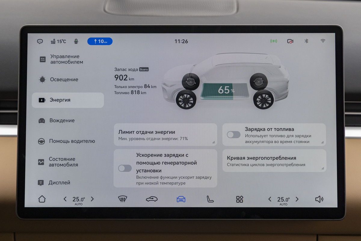 Экран ГУ, раздел «Энергия»