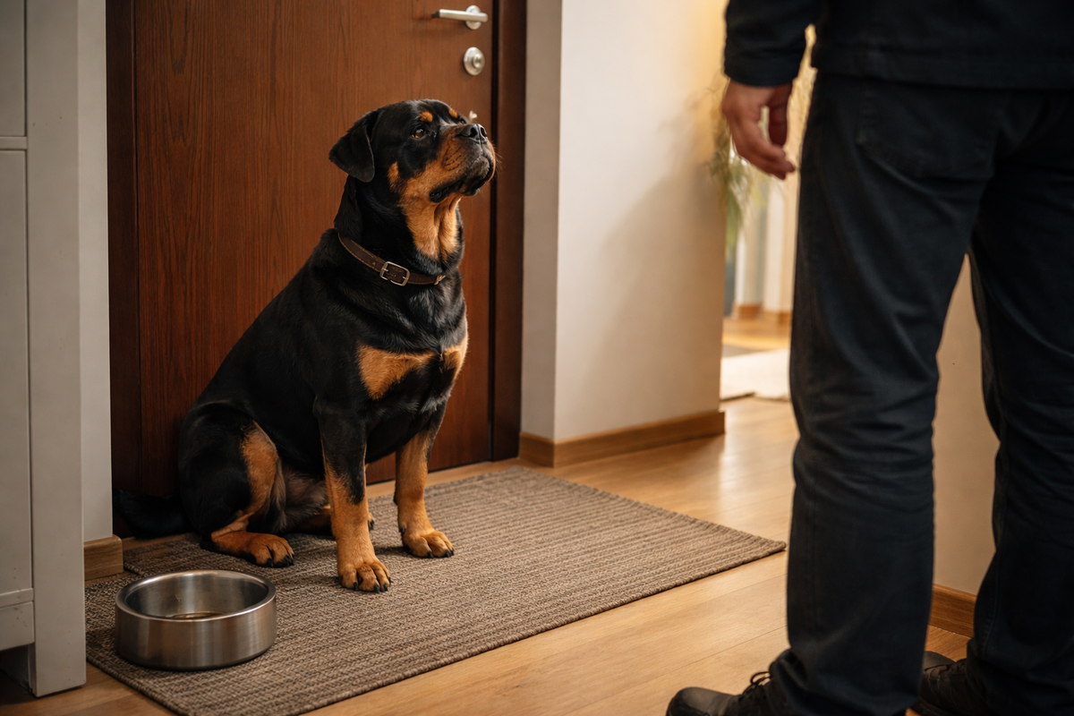 Спокойное ожидание у двери говорит о понятных правилах дома