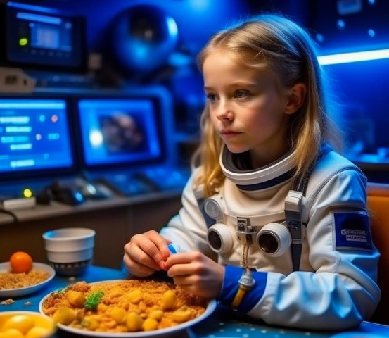 Юлия в детстве. На станции "Энцелад-Эврика". Картинка от нейросети. 